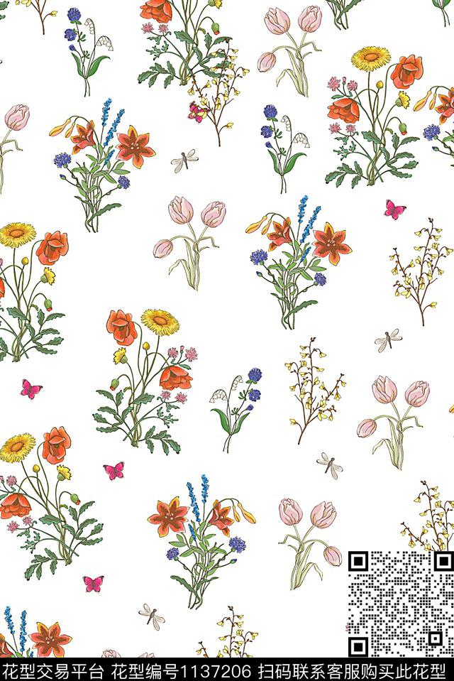 小碎花手绘花卉女装数码印花华亿平台下载（图片编号: 1137206） - 瓦栏（Walan）