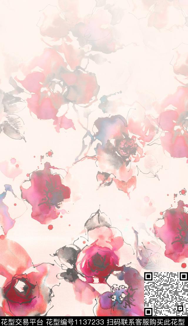 肌理抽象水彩数码印花华亿平台下载（图片编号: 1137233） - 瓦栏（Walan）