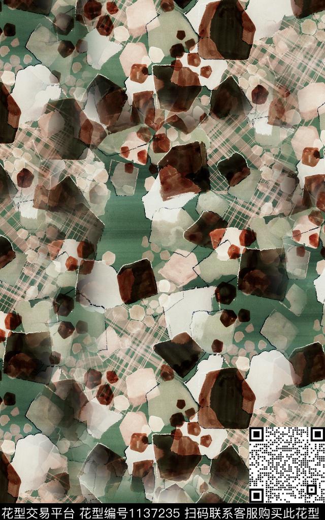 格子抽象线条数码印花华亿平台下载（图片编号: 1137235） - 瓦栏（Walan）