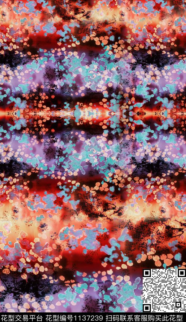 肌理抽象水彩数码印花华亿平台下载（图片编号: 1137239） - 瓦栏（Walan）