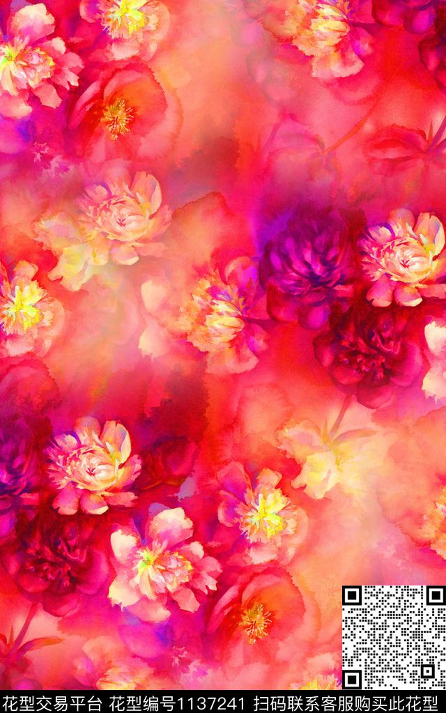 肌理水彩花卉数码印花华亿平台下载（图片编号: 1137241） - 瓦栏（Walan）