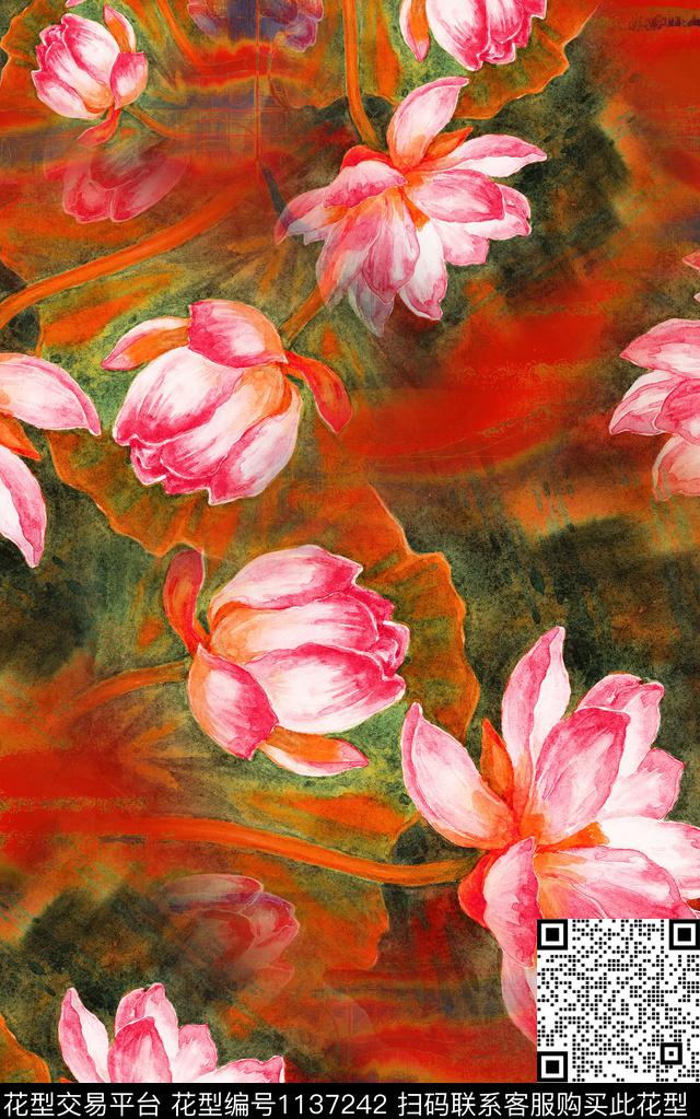 肌理水彩花卉数码印花华亿平台下载（图片编号: 1137242） - 瓦栏（Walan）
