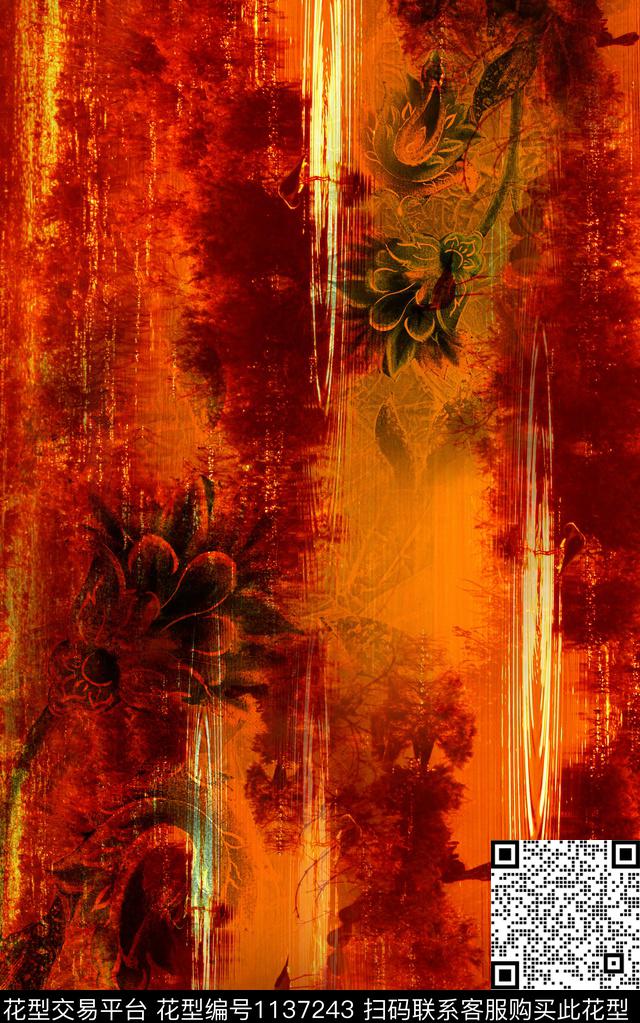 肌理水彩花卉数码印花华亿平台下载（图片编号: 1137243） - 瓦栏（Walan）