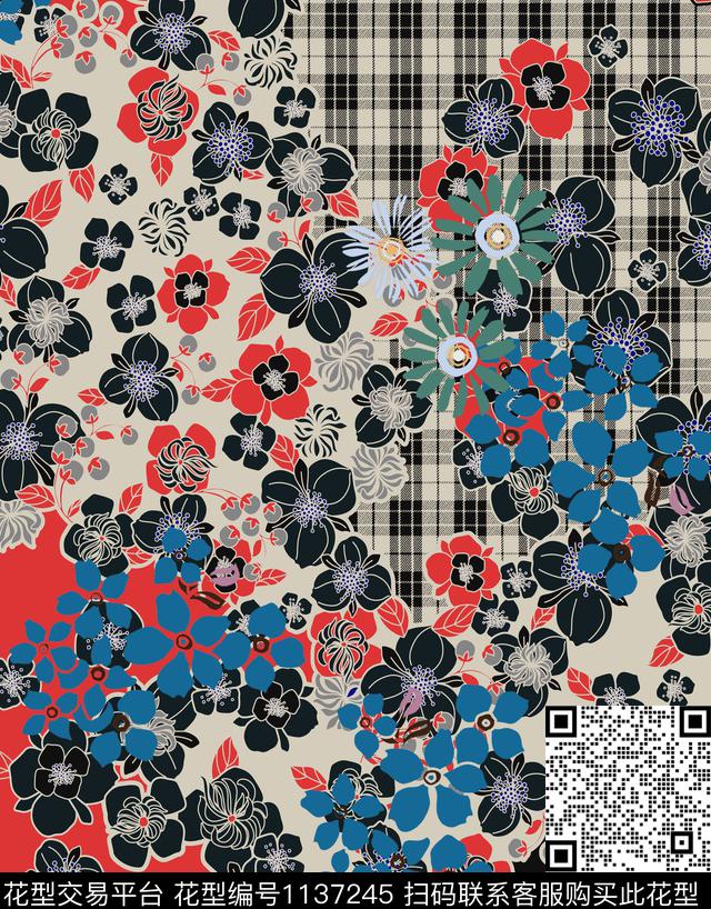 线条小碎花花卉数码印花华亿平台下载（图片编号: 1137245） - 瓦栏（Walan）