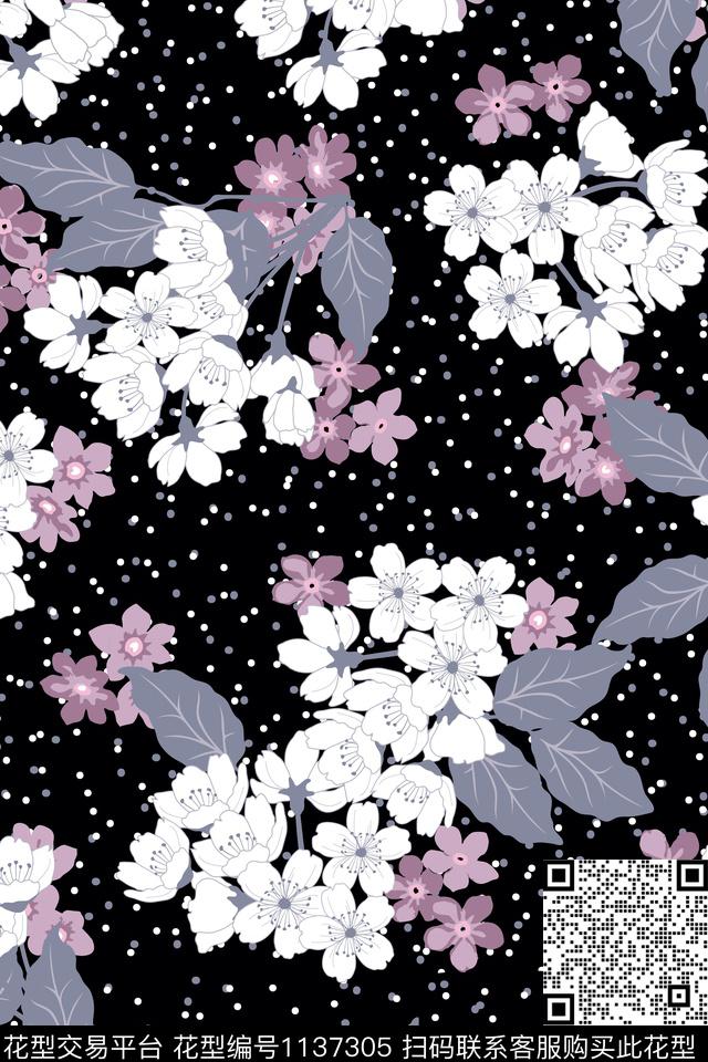 抽象手绘花卉大牌风数码印花华亿平台下载（图片编号: 1137305） - 瓦栏（Walan）