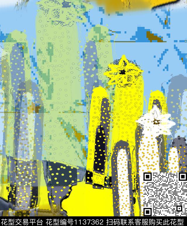 抽象手绘几何数码印花华亿平台下载（图片编号: 1137362） - 瓦栏（Walan）