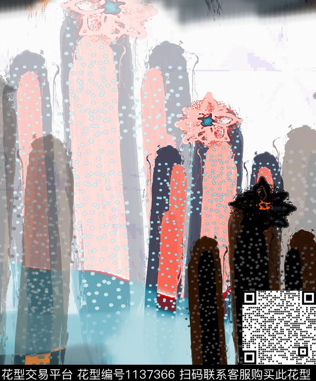 抽象手绘几何数码印花华亿平台下载（图片编号: 1137366） - 瓦栏（Walan）