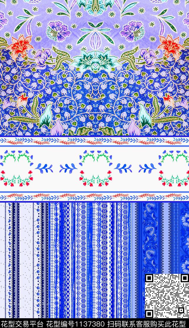 复古定位花花纹数码印花华亿平台下载（图片编号: 1137380） - 瓦栏（Walan）