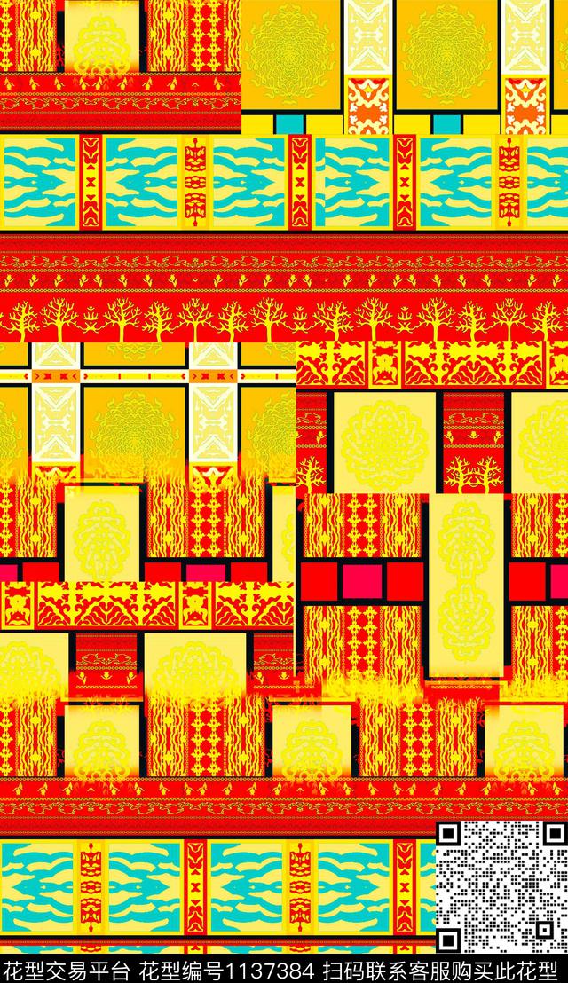 复古定位花花纹数码印花华亿平台下载（图片编号: 1137384） - 瓦栏（Walan）