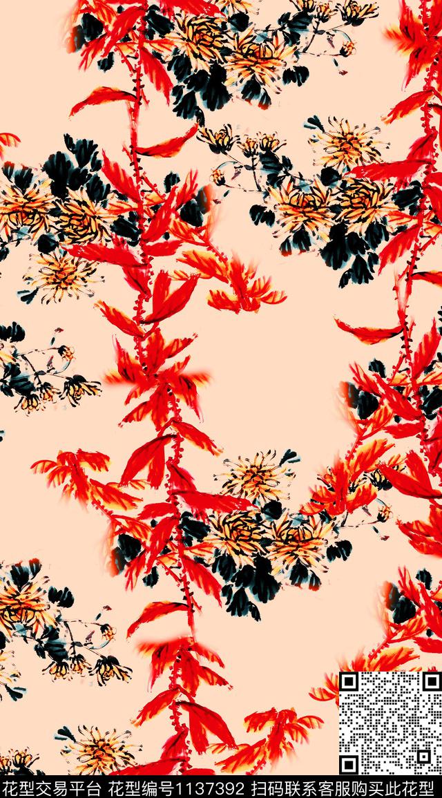 植物花卉满版散花数码印花华亿平台下载（图片编号: 1137392） - 瓦栏（Walan）