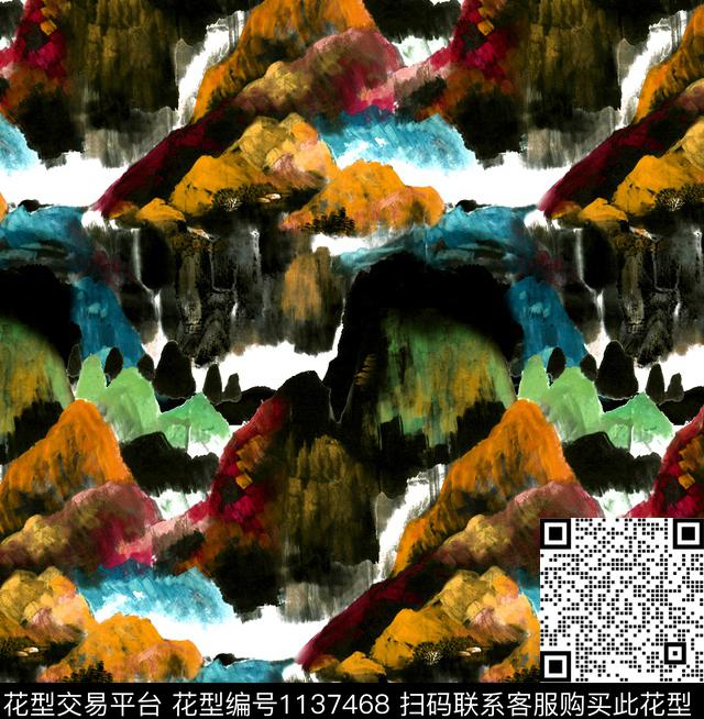 国画荷花水彩数码印花华亿平台下载（图片编号: 1137468） - 瓦栏（Walan）