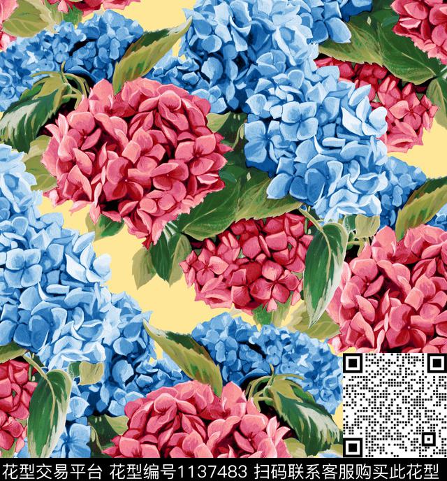 绣球花数码印花华亿平台下载（图片编号: 1137483） - 瓦栏（Walan）