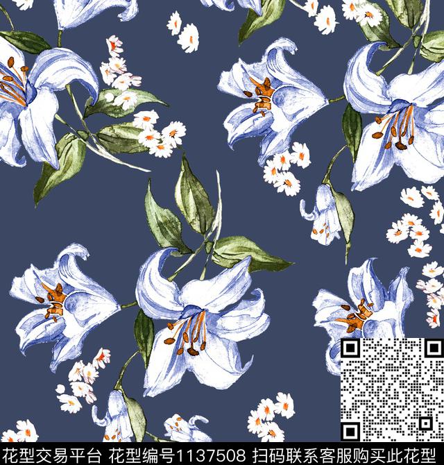 百合小雏菊数码印花华亿平台下载（图片编号: 1137508） - 瓦栏（Walan）
