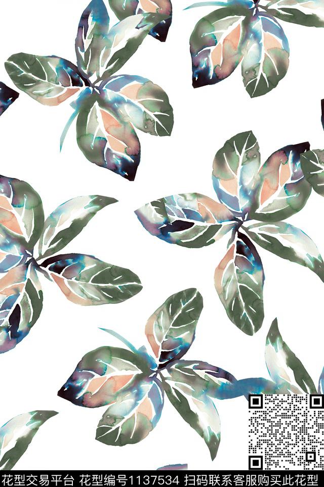 绿植树叶休闲风热带华亿平台数码印花华亿平台下载（图片编号: 1137534） - 瓦栏（Walan）