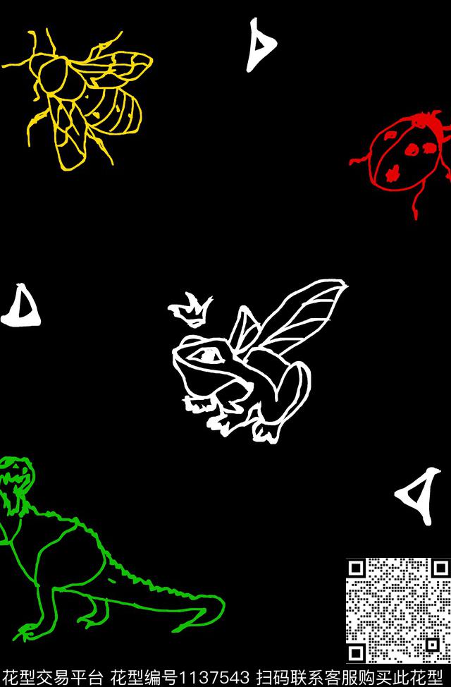 手绘昆虫恐龙传统印花华亿平台下载（图片编号: 1137543） - 瓦栏（Walan）