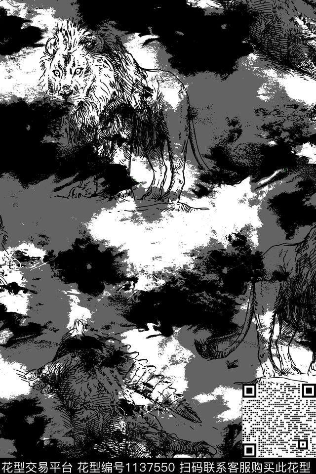 潮牌纹理狮子传统印花华亿平台下载（图片编号: 1137550） - 瓦栏（Walan）