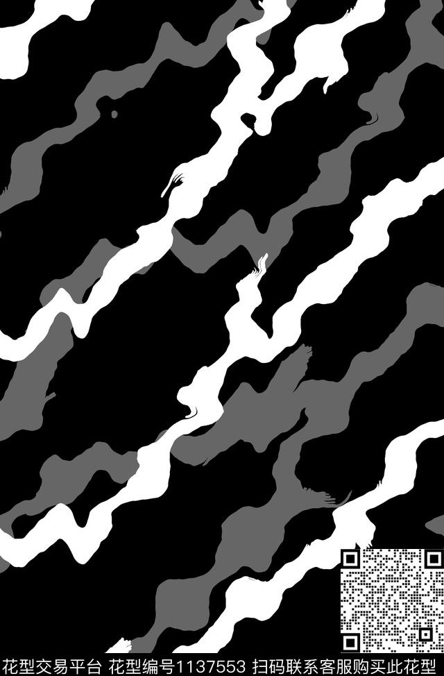 潮牌黑白华亿平台条纹传统印花华亿平台下载（图片编号: 1137553） - 瓦栏（Walan）