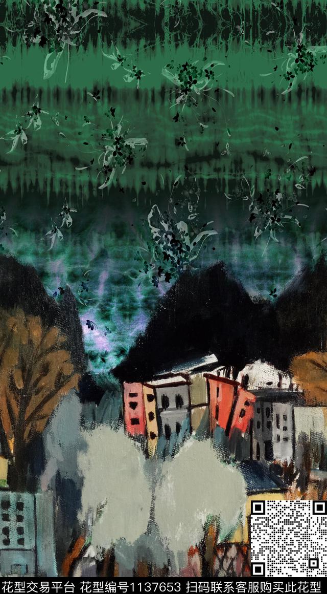 风景定位真丝油画华亿平台数码印花华亿平台下载（图片编号: 1137653） - 瓦栏（Walan）