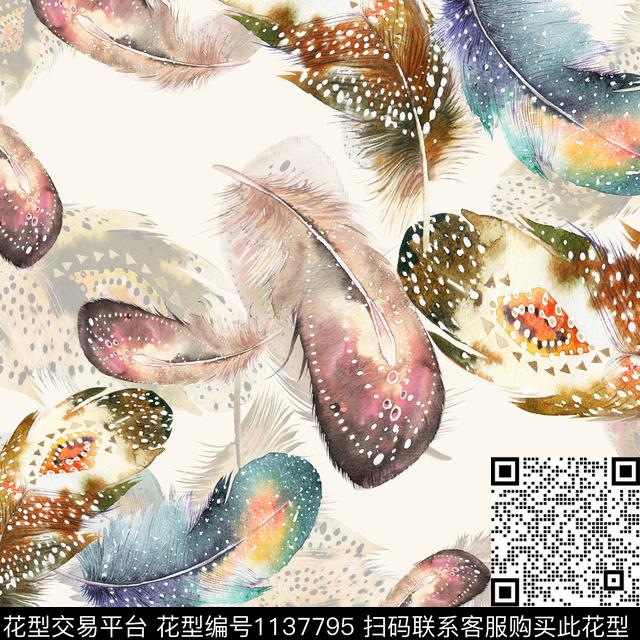 肌理羽毛动物数码印花华亿平台下载（图片编号: 1137795） - 瓦栏（Walan）