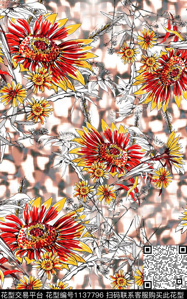 肌理花卉热带华亿平台数码印花华亿平台下载（图片编号: 1137796） - 瓦栏（Walan）