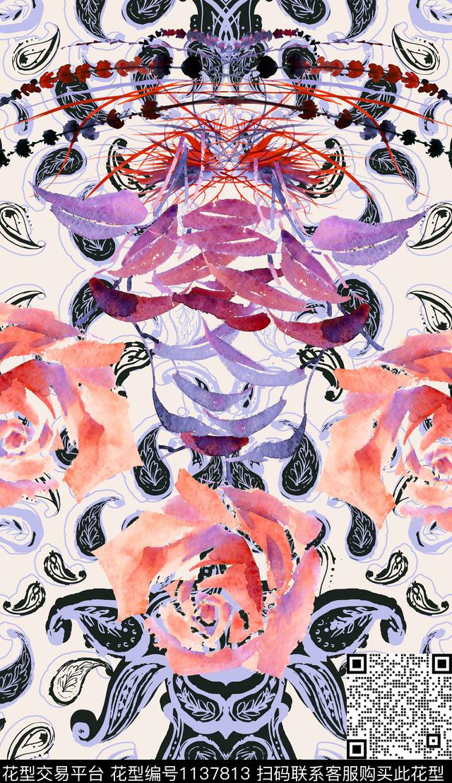 定位花佩斯利花卉数码印花华亿平台下载（图片编号: 1137813） - 瓦栏（Walan）