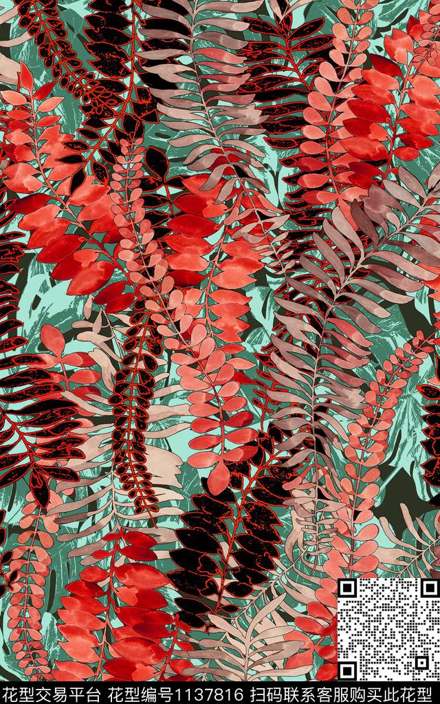 肌理花卉热带华亿平台数码印花华亿平台下载（图片编号: 1137816） - 瓦栏（Walan）
