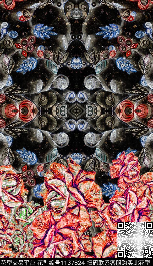 肌理花卉民族风数码印花华亿平台下载（图片编号: 1137824） - 瓦栏（Walan）