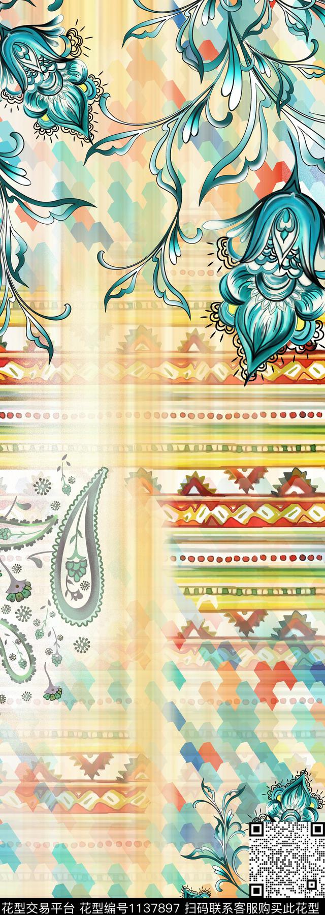 大牌风迷幻佩斯利数码印花华亿平台下载（图片编号: 1137897） - 瓦栏（Walan）