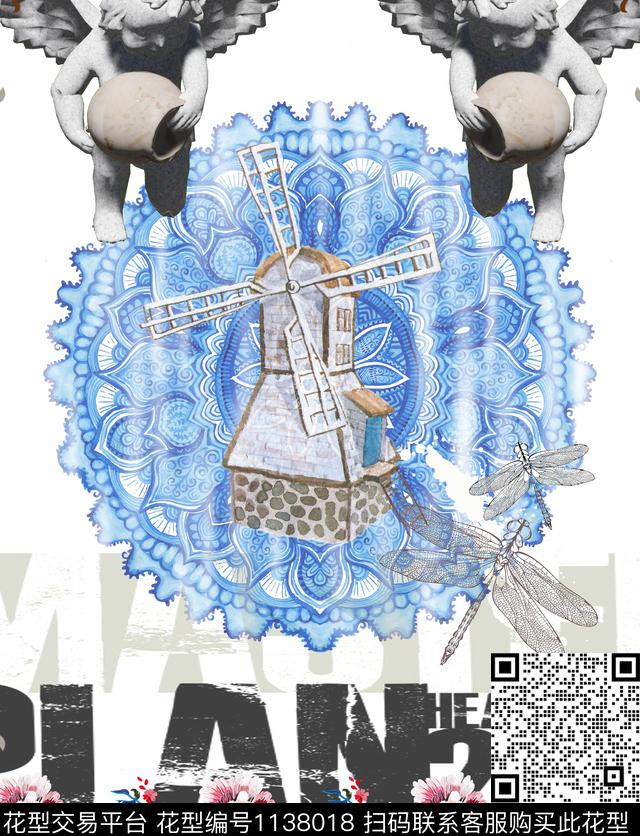 蜻蜓复古天使数码印花华亿平台下载（图片编号: 1138018） - 瓦栏（Walan）