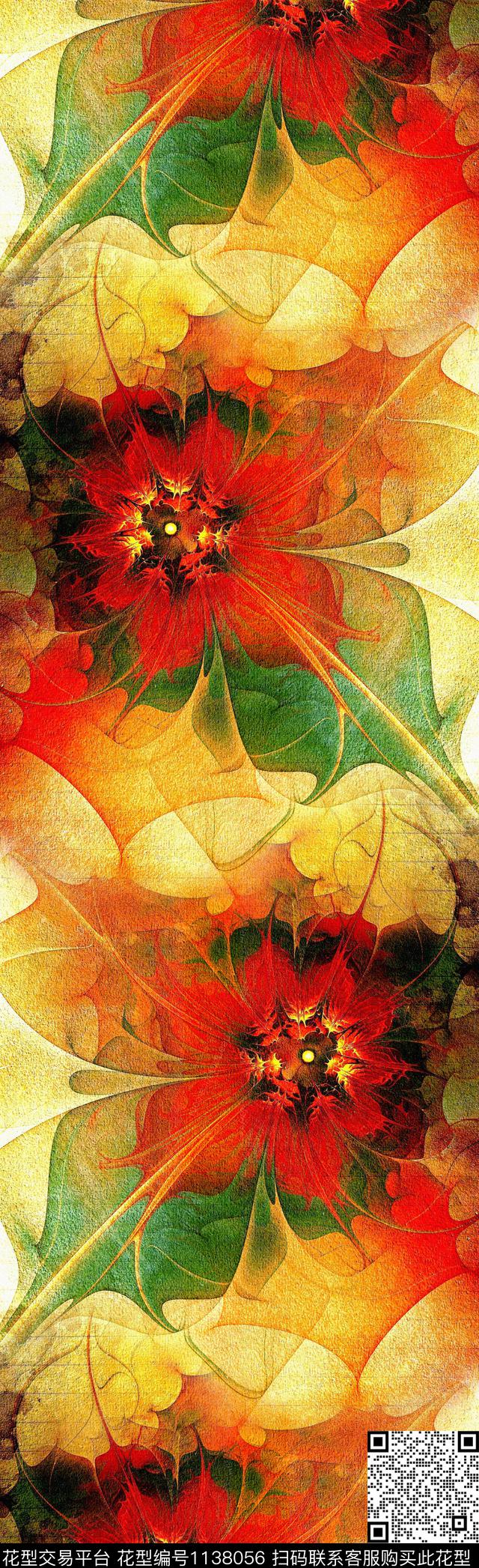 长巾时尚抽象花卉数码印花华亿平台下载（图片编号: 1138056） - 瓦栏（Walan）
