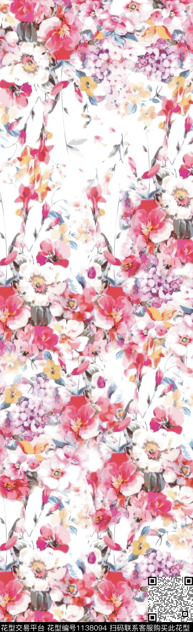 长巾水彩花卉时尚花卉数码印花华亿平台下载（图片编号: 1138094） - 瓦栏（Walan）