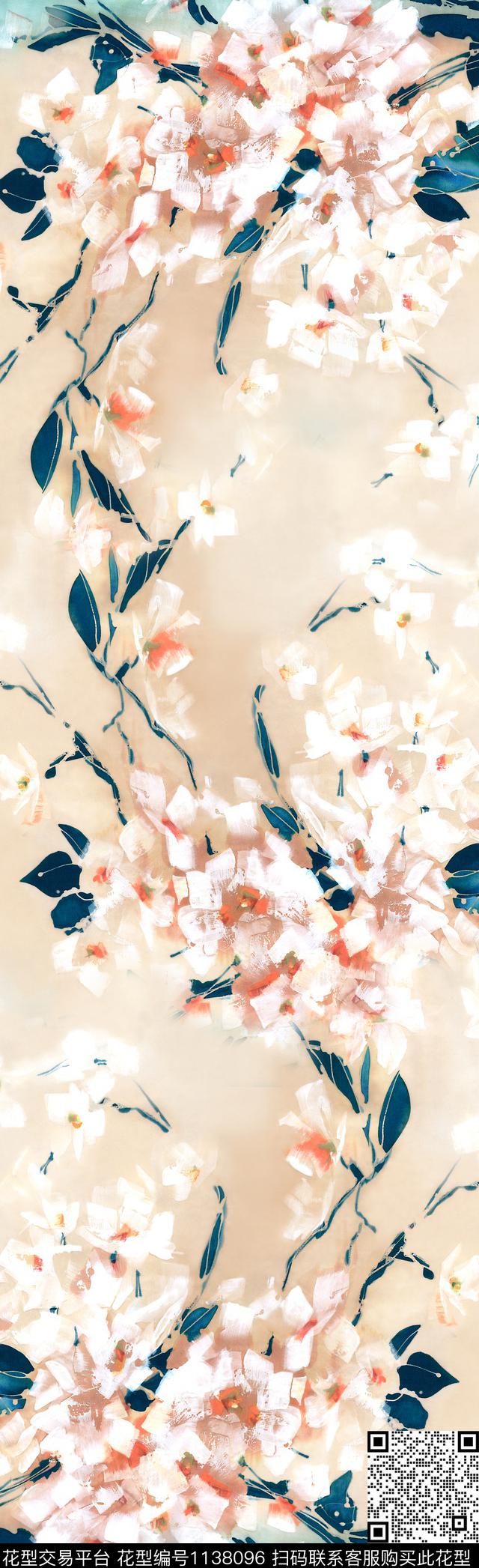 长巾花卉中国风数码印花华亿平台下载（图片编号: 1138096） - 瓦栏（Walan）