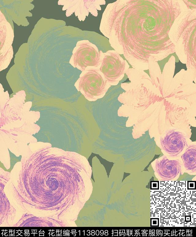 抽象大牌风花卉数码印花华亿平台下载（图片编号: 1138098） - 瓦栏（Walan）