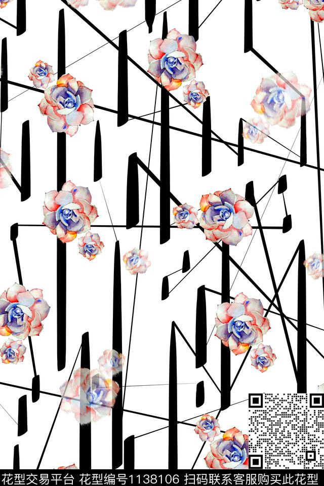 线条多肉女装数码印花华亿平台下载（图片编号: 1138106） - 瓦栏（Walan）