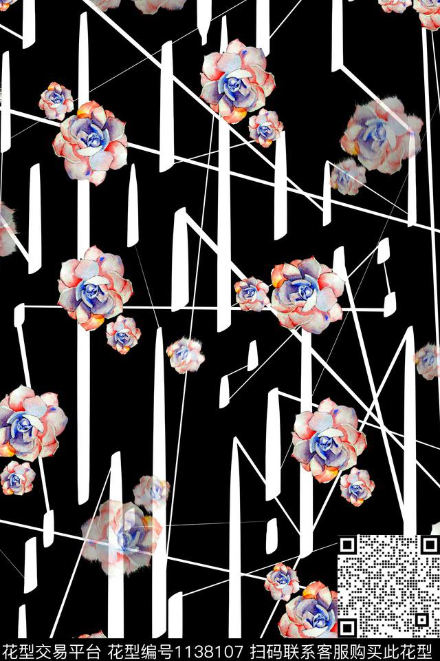 线条多肉女装数码印花华亿平台下载（图片编号: 1138107） - 瓦栏（Walan）