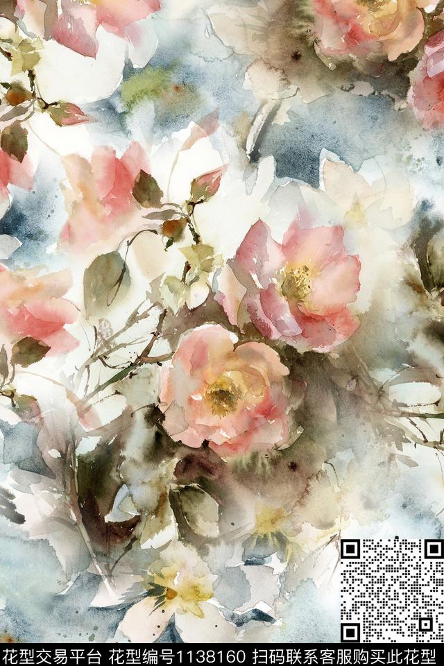 手绘绘画水彩数码印花华亿平台下载（图片编号: 1138160） - 瓦栏（Walan）