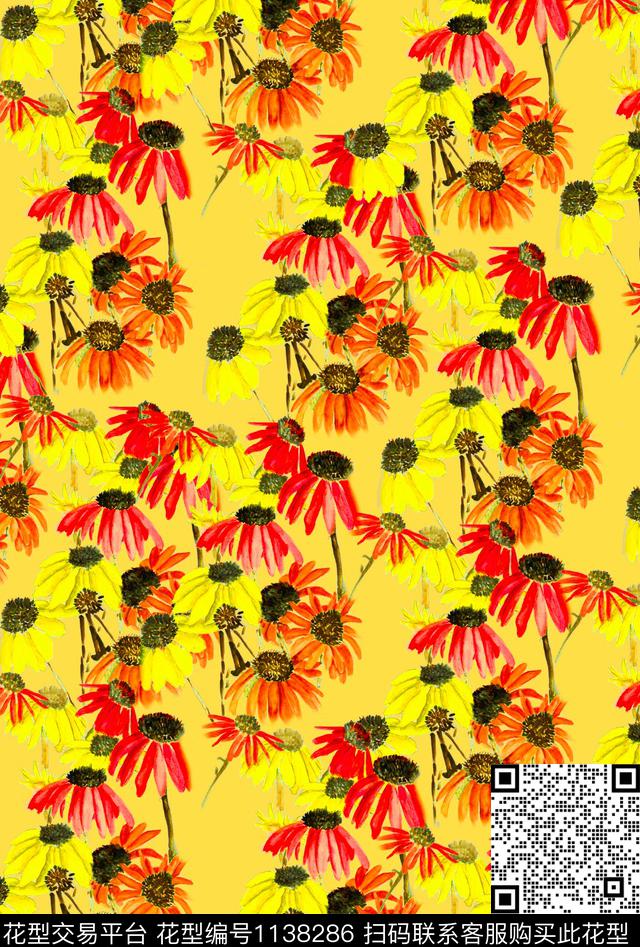 手绘植物花卉数码印花华亿平台下载（图片编号: 1138286） - 瓦栏（Walan）