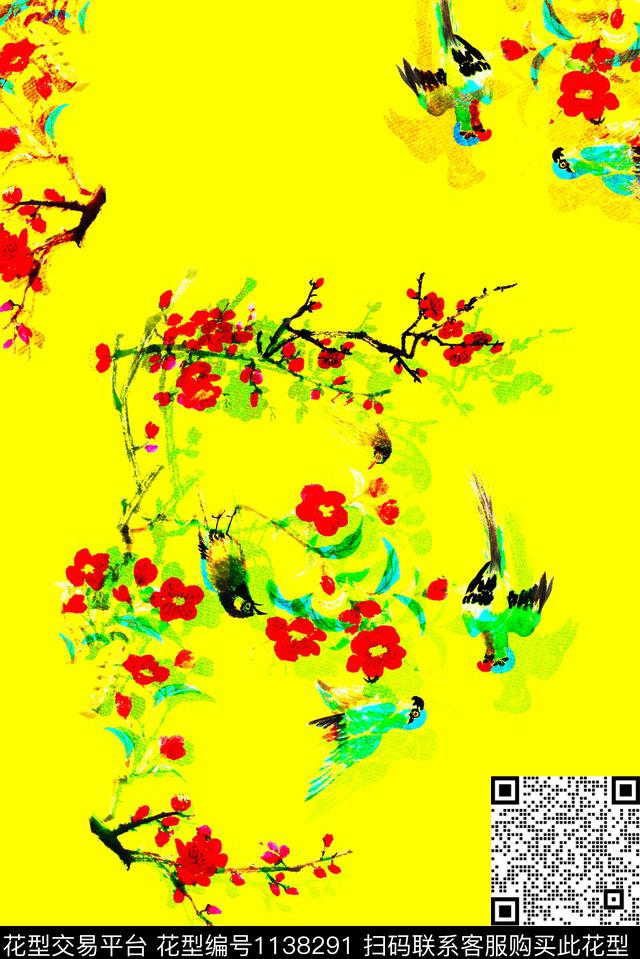 手绘植物花卉数码印花华亿平台下载（图片编号: 1138291） - 瓦栏（Walan）