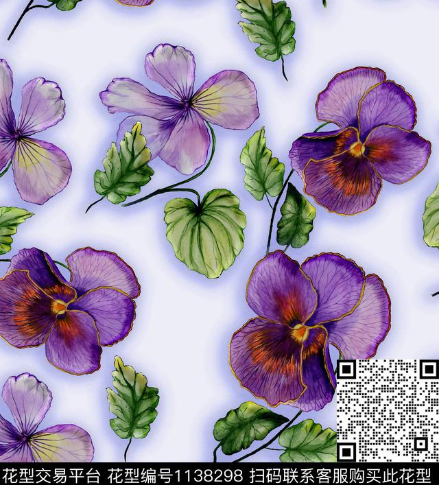 手绘植物花卉数码印花华亿平台下载（图片编号: 1138298） - 瓦栏（Walan）
