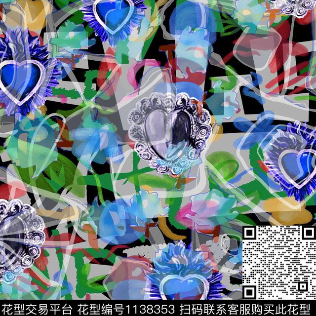 抽象男装几何数码印花华亿平台下载（图片编号: 1138353） - 瓦栏（Walan）