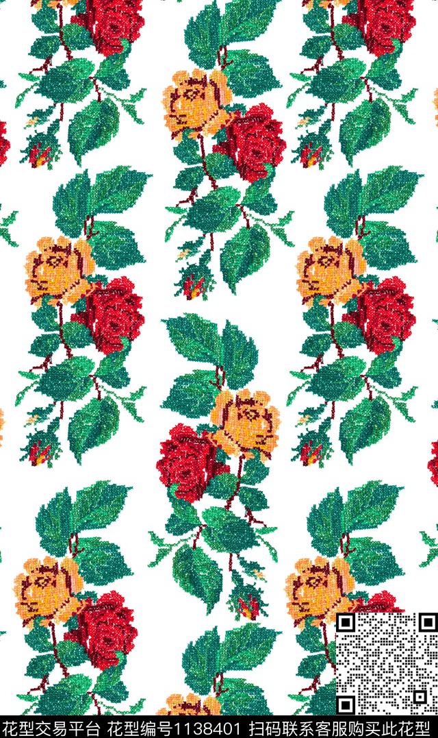 清爽手绘大花数码印花华亿平台下载（图片编号: 1138401） - 瓦栏（Walan）
