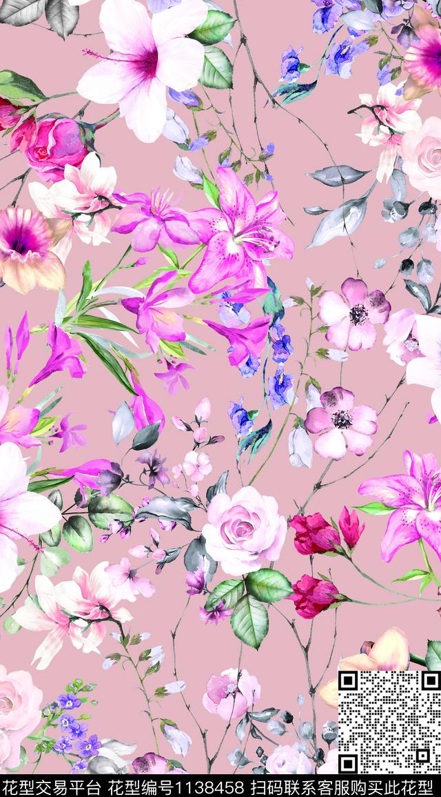 满版散花大牌风数码华亿平台数码印花华亿平台下载（图片编号: 1138458） - 瓦栏（Walan）