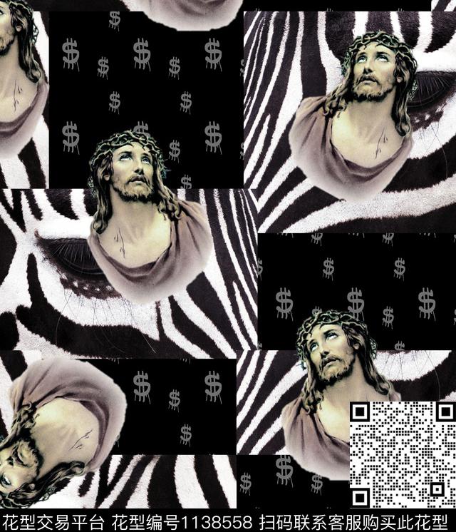 潮牌抽象斑马纹数码印花华亿平台下载（图片编号: 1138558） - 瓦栏（Walan）