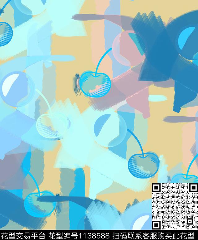 抽象绿植树叶几何数码印花华亿平台下载（图片编号: 1138588） - 瓦栏（Walan）