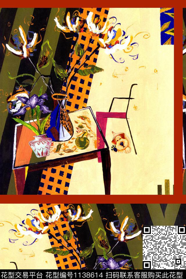 抽象花瓶油画华亿平台数码印花华亿平台下载（图片编号: 1138614） - 瓦栏（Walan）