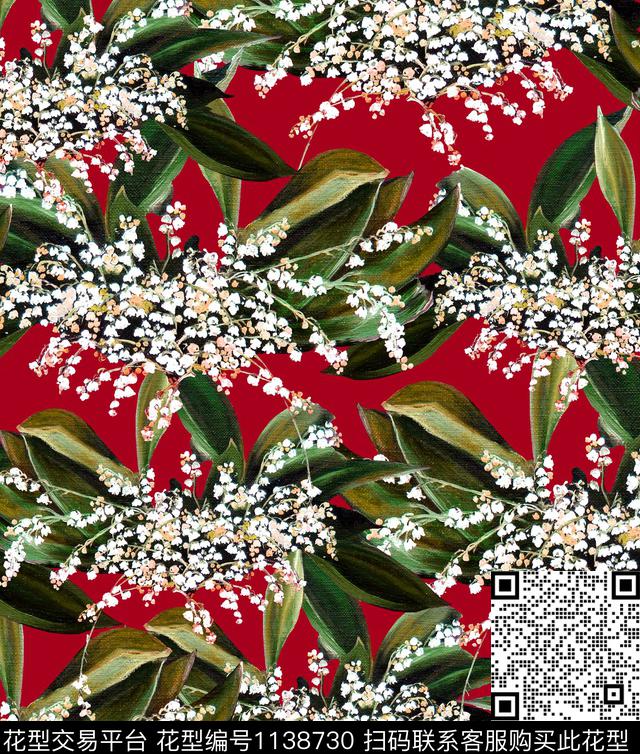 黑底花卉小碎花铃兰花数码印花华亿平台下载（图片编号: 1138730） - 瓦栏（Walan）