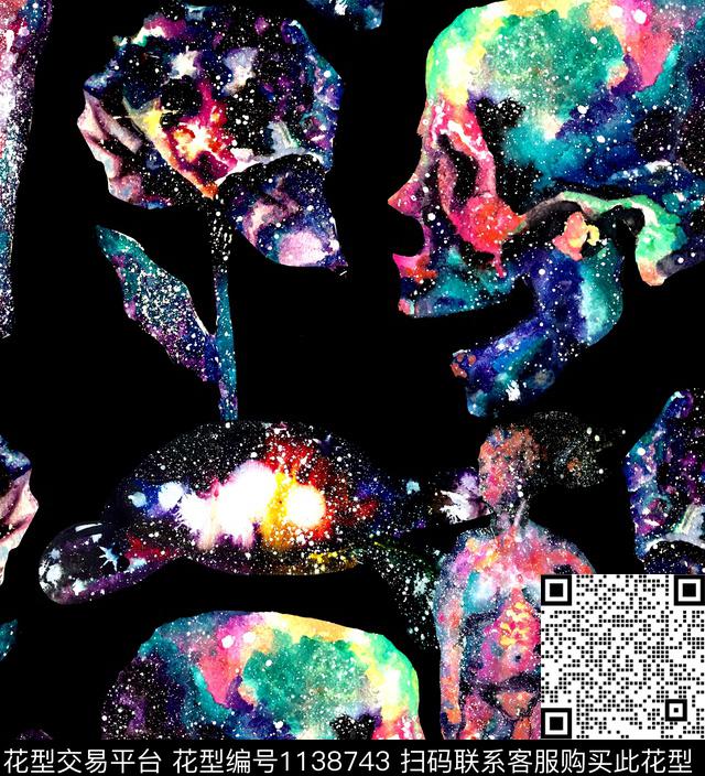 星空抽象男装骷髅数码印花华亿平台下载（图片编号: 1138743） - 瓦栏（Walan）