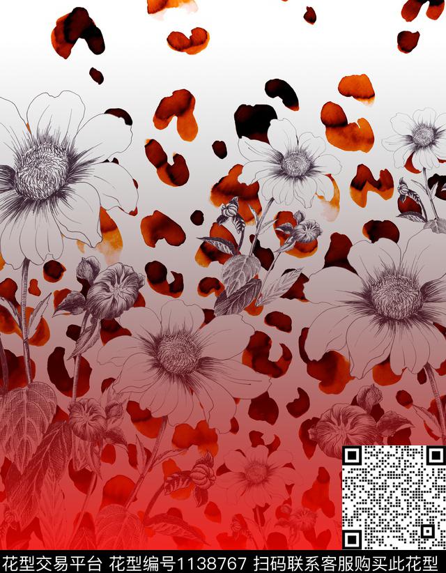 大花定位花花卉数码印花华亿平台下载（图片编号: 1138767） - 瓦栏（Walan）