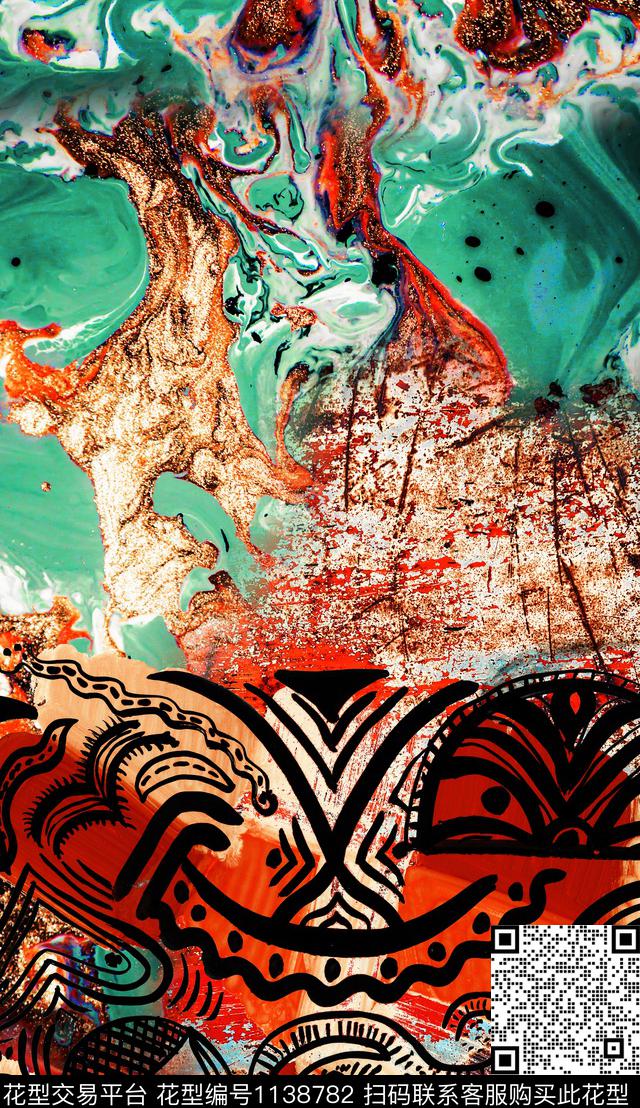笔触抽象定位花数码印花华亿平台下载（图片编号: 1138782） - 瓦栏（Walan）