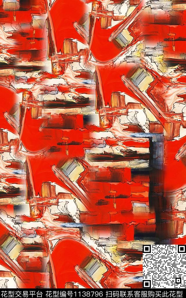 肌理笔触线条数码印花华亿平台下载（图片编号: 1138796） - 瓦栏（Walan）